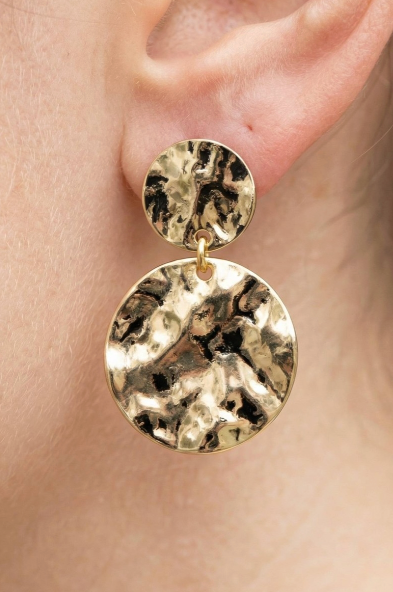 Double Date Coin Drop Earrings Gold