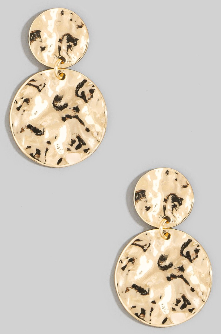 Double Date Coin Drop Earrings Gold