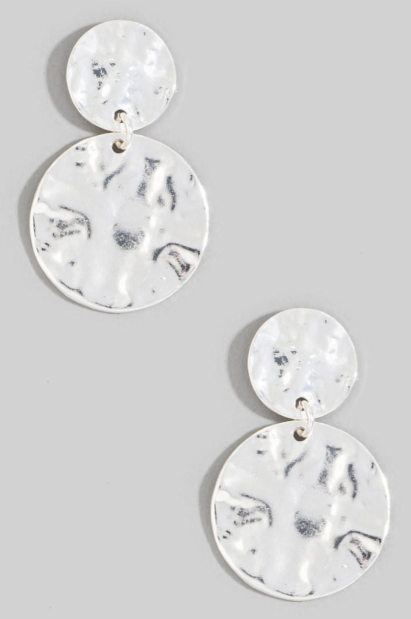 Double Date Coin Drop Earrings Silver