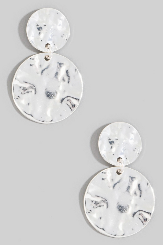 Double Date Coin Drop Earrings Silver