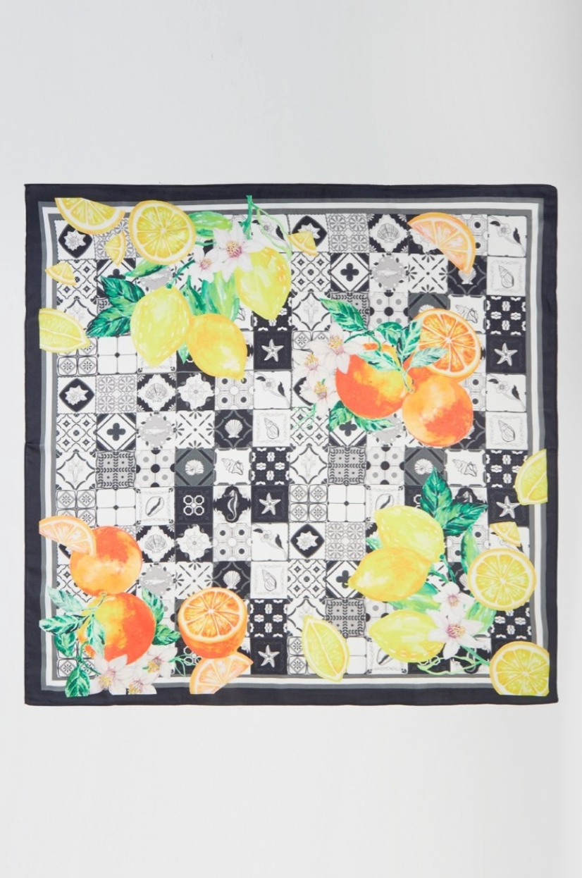 Lemon Tree Square Bandana Scarf Black