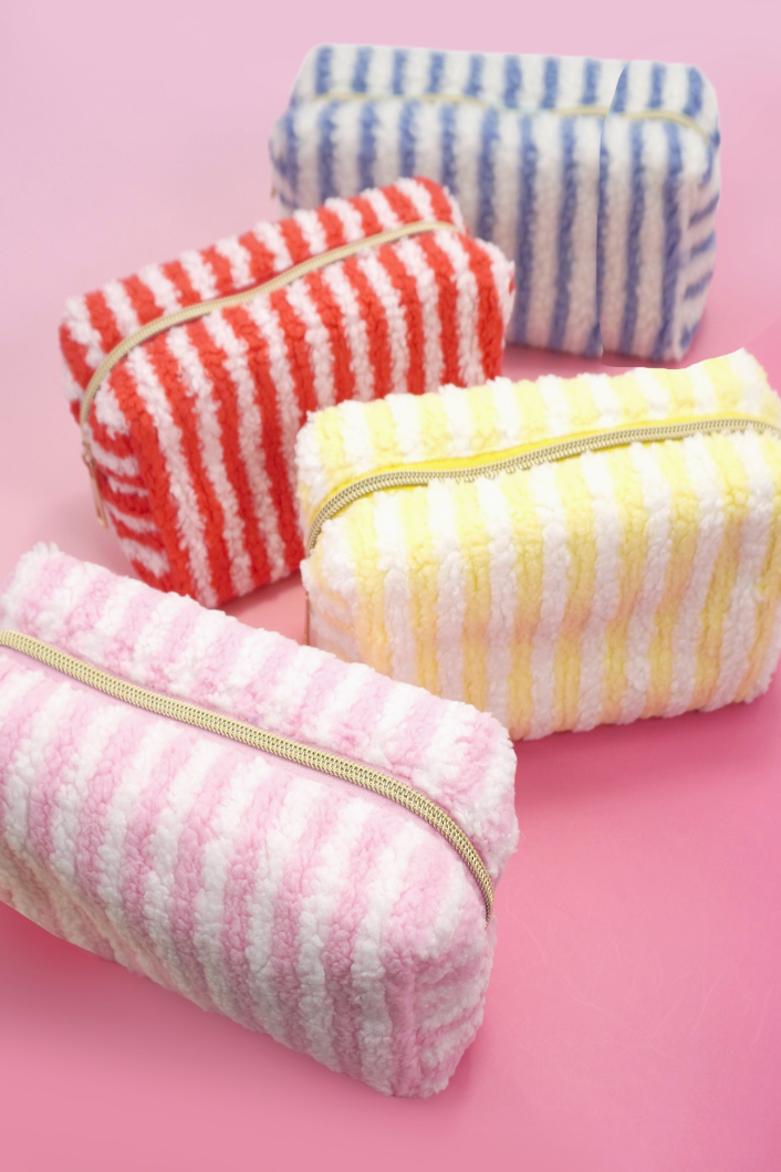 All Good Things Sherpa Striped Pouch Blue