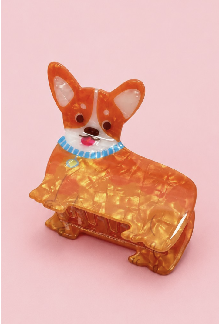 Every Step Dog Claw Clip Light featuring an orange and cream corgi-inspired dog design with blue collar.