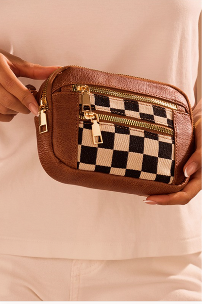 Wanted More Checkered Wristlet Brown