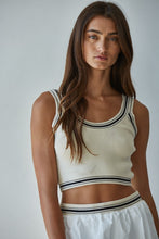 Load image into Gallery viewer, Woman wearing Ace Charm Bralette Top in ribbed knit with striped trim