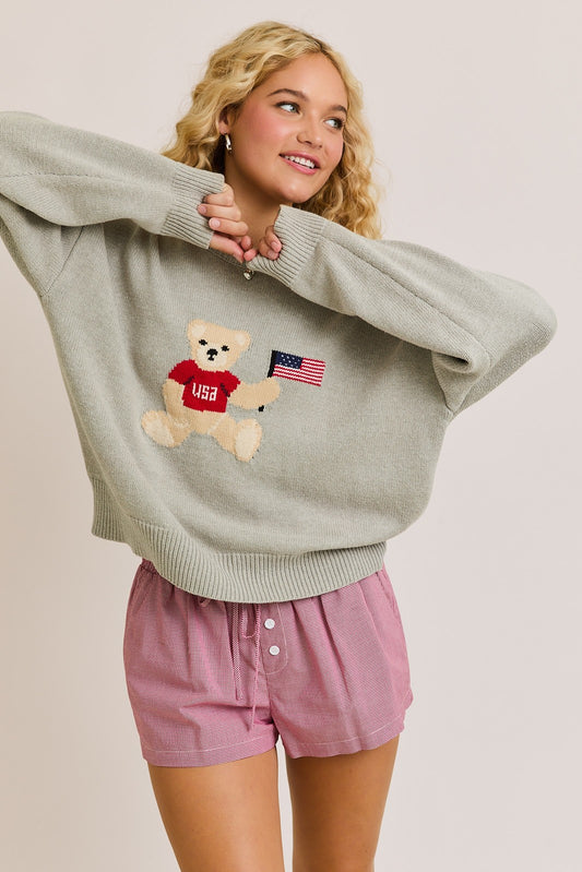 Biggest Fan Teddy USA Sweater