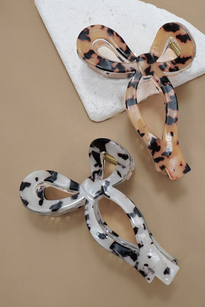 Aurea Bow Hair Claw Clip White Tortoise