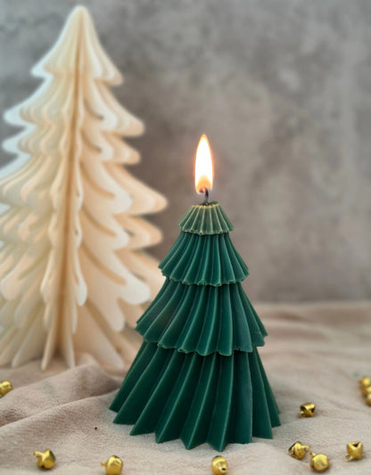 Frosted Tier Christmas Candle Green