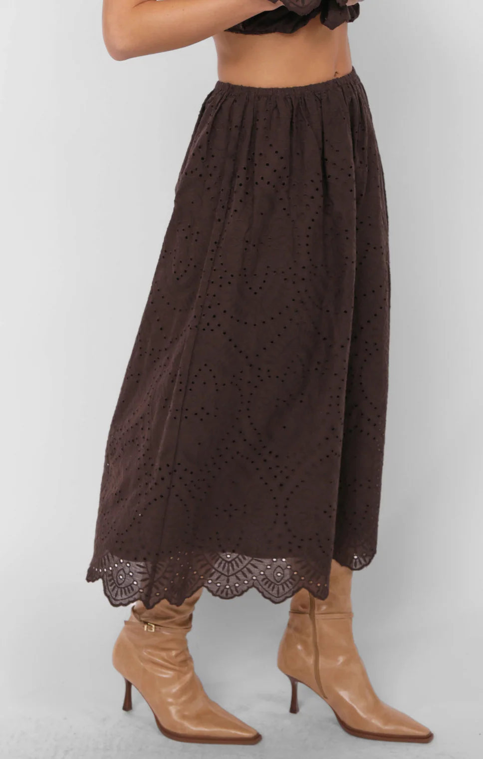 Double Vision Eyelet Midi Skirt