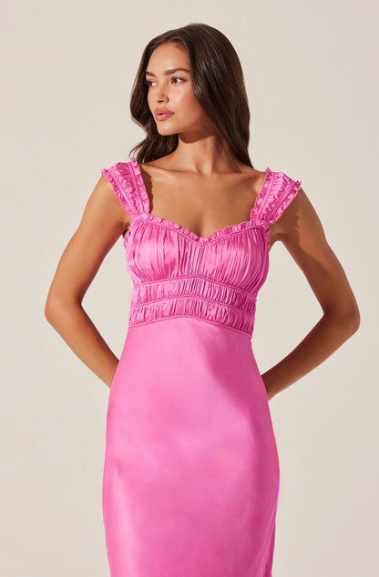 Enola Satin Smocked Midi Dress