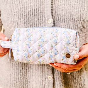 Essentials Quilted Cosmetic Pouch Blue
