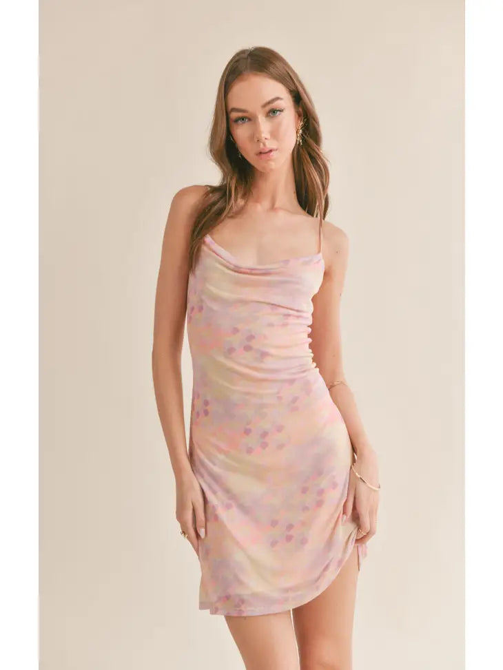 Sage The Label Glowing Mesh Cowl Neck Mini Dress L