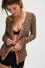 Load image into Gallery viewer, Fitted leopard print waffle knit cardigan with button front closure and long sleeves