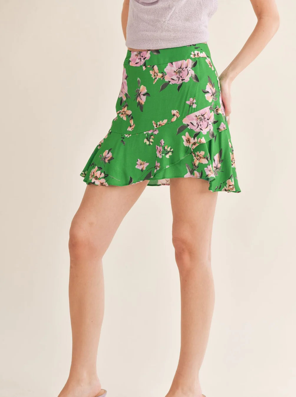 Greener Side Ruffled Mini Skirt