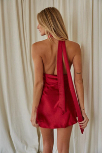 Crimson Allure Halter Dress