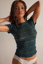 Load image into Gallery viewer, Fitted seamoss green lace and mesh baby tee with scalloped trim and short sleeves