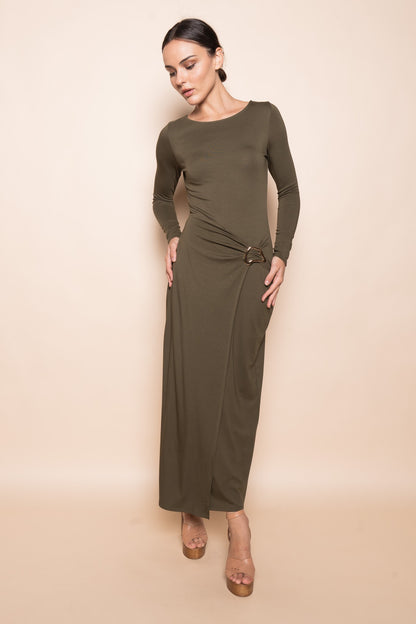 Sculpted Buckle Maxi Dress
