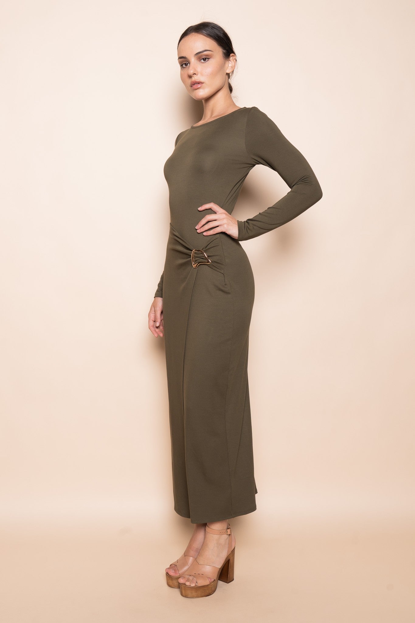 Sculpted Buckle Maxi Dress
