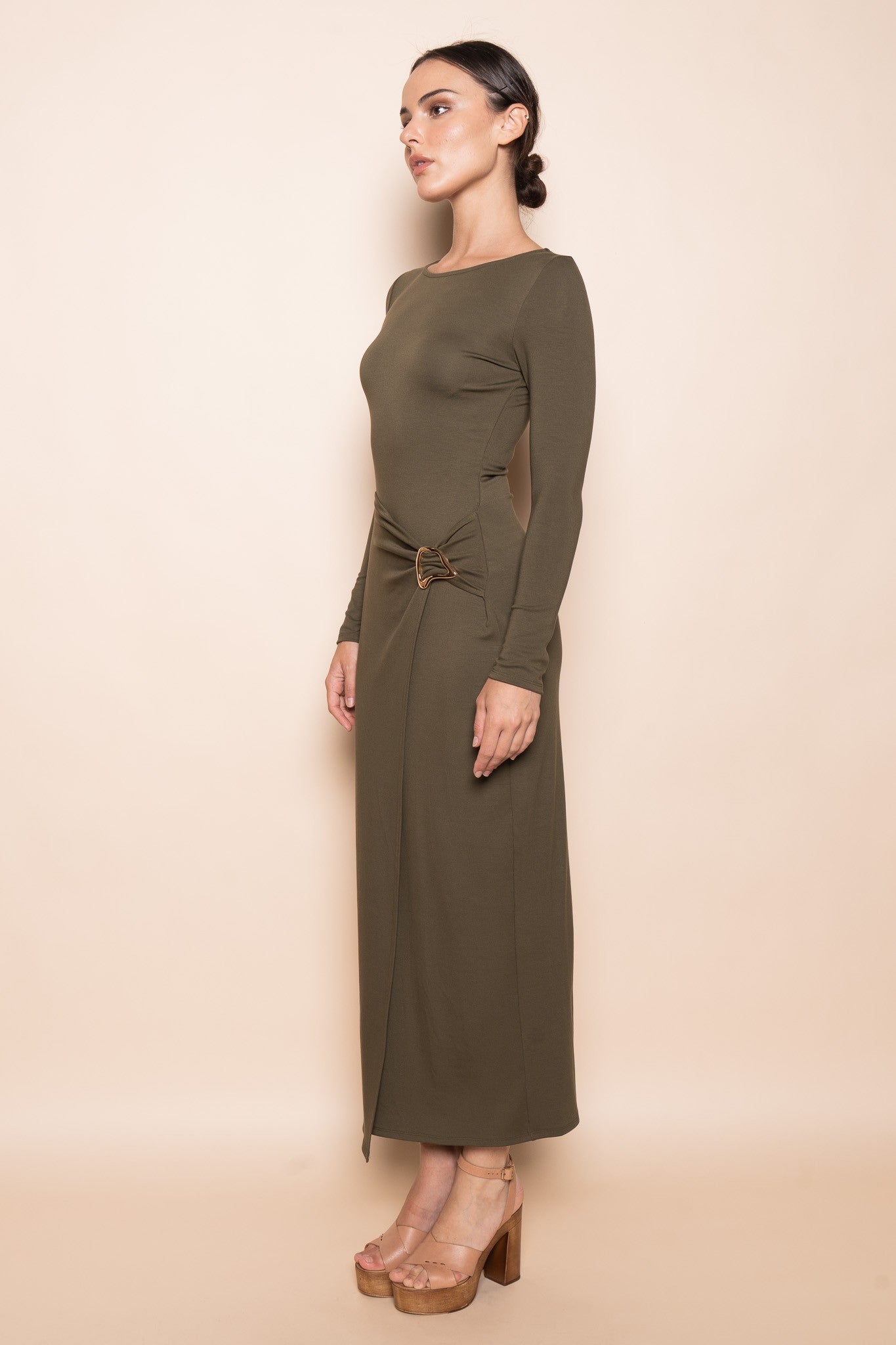 Sculpted Buckle Maxi Dress