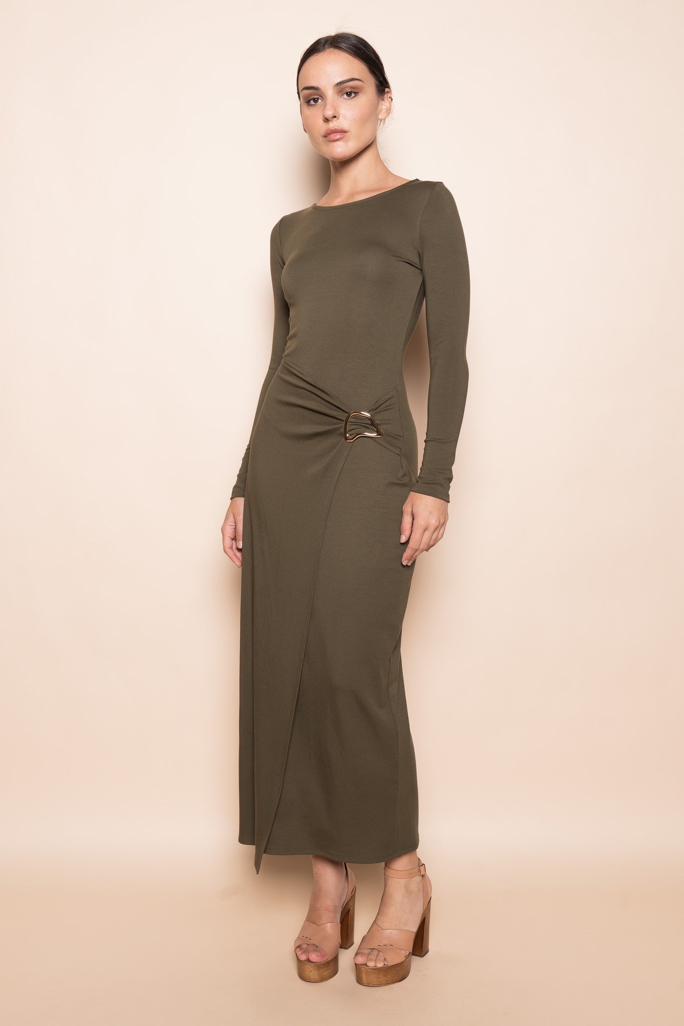 Sculpted Buckle Maxi Dress