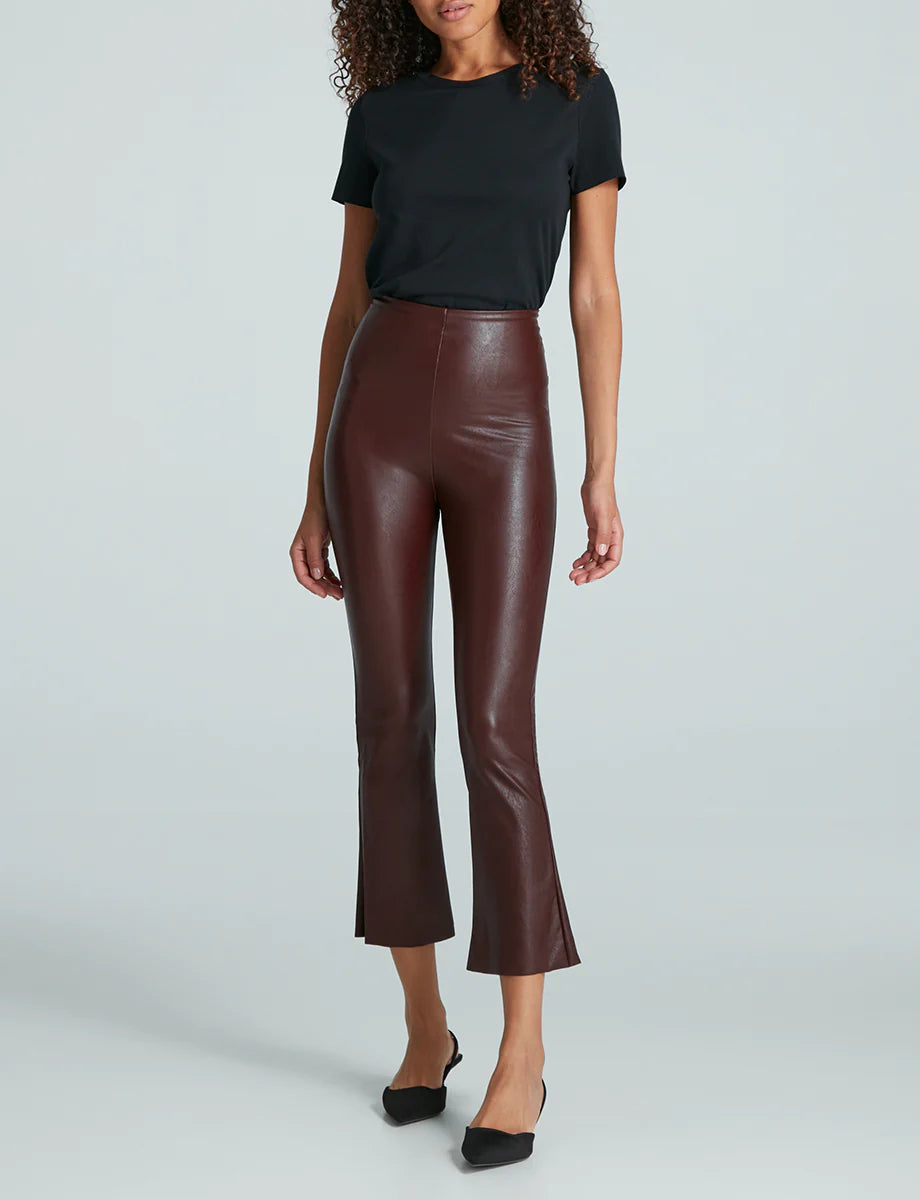 Faux Leather Crop Flare Oxblood