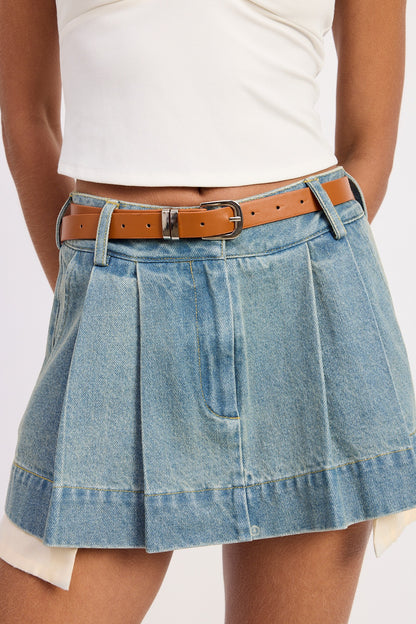 Flirt Alert Pleated Denim Skirt