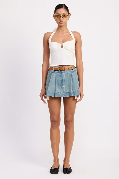 Flirt Alert Pleated Denim Skirt