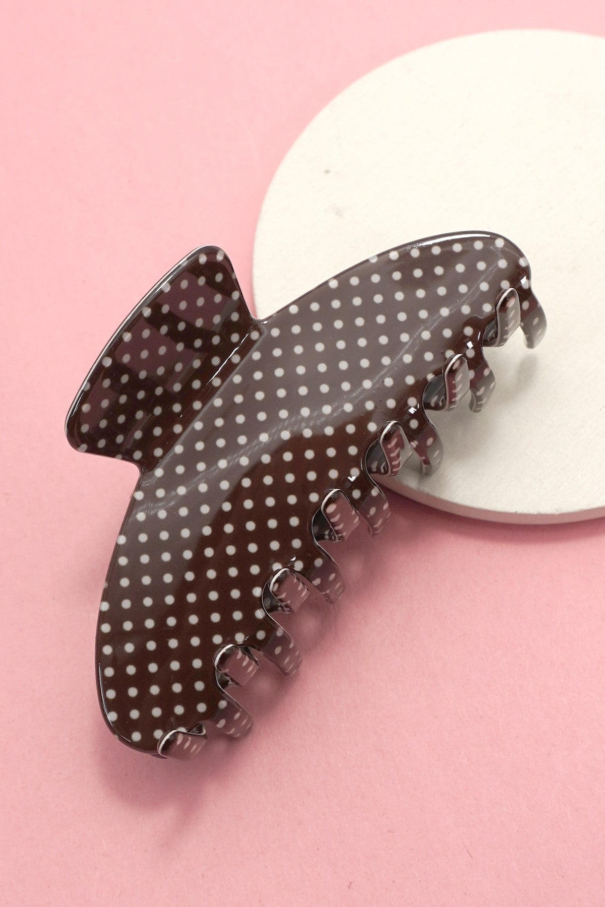 Oversized polka dot acetate hair claw clip available in pastel color options