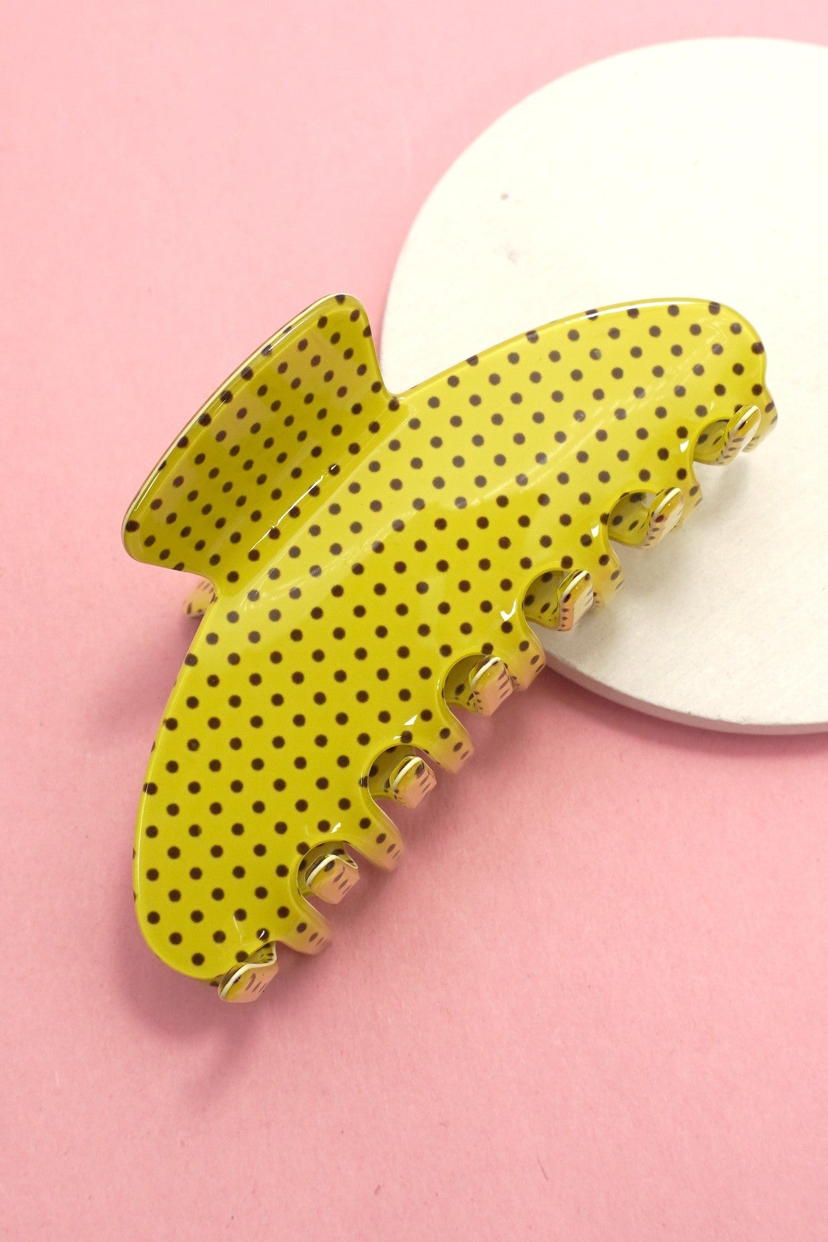 Oversized polka dot acetate hair claw clip available in pastel color options