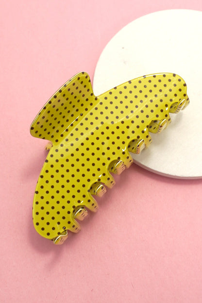 Oversized polka dot acetate hair claw clip available in pastel color options