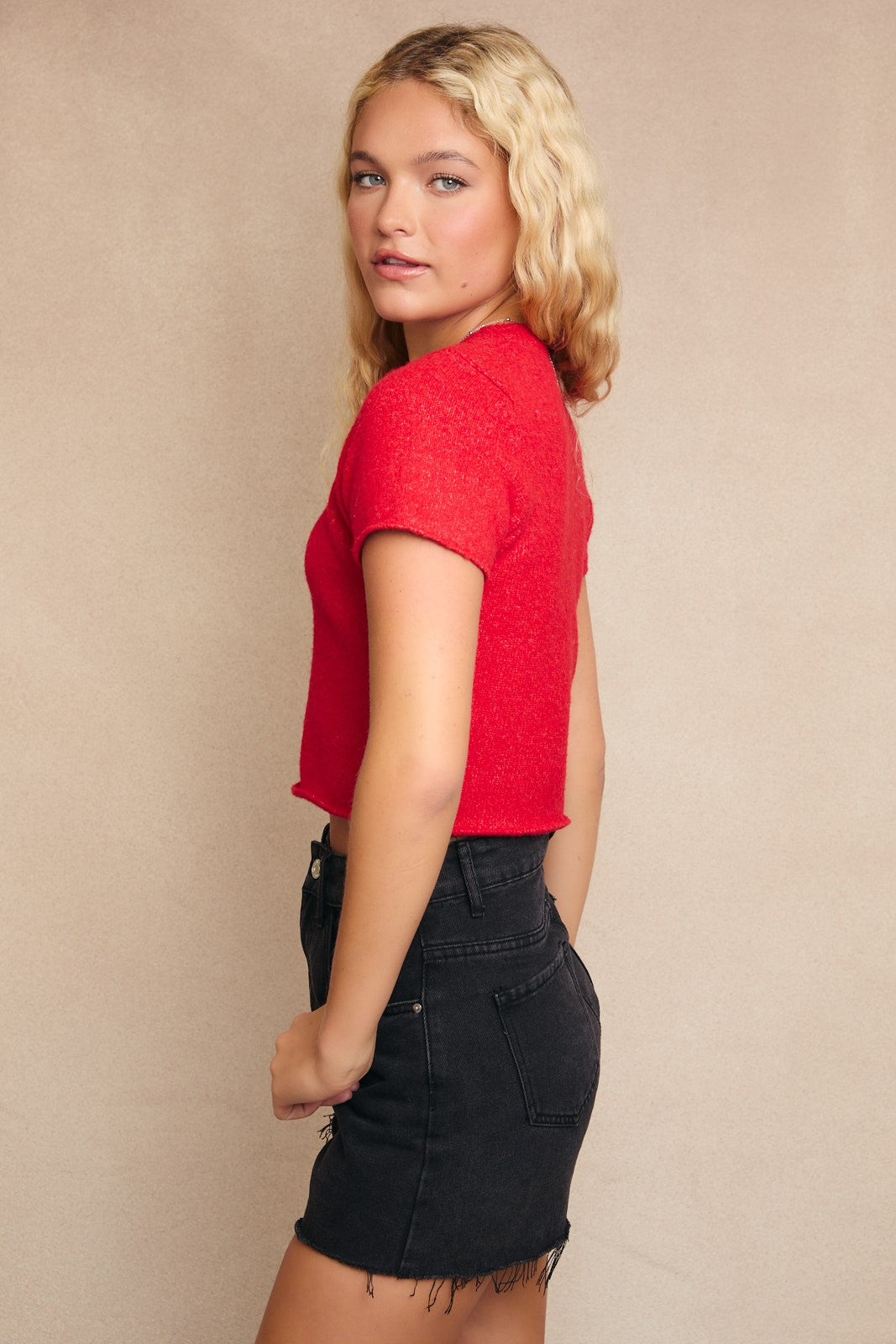 City Lights Cropped Sweater Red