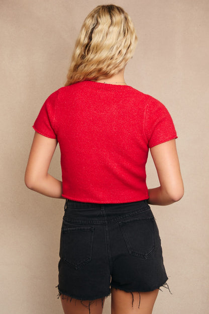 City Lights Cropped Sweater Red