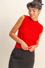 Load image into Gallery viewer, Model wearing Radiant Edge Sweater Vest in red sleeveless crew neck design