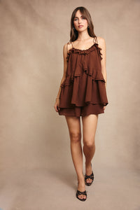 Mocha Ruffle Flare Romper