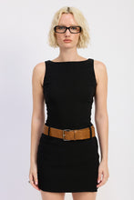 Load image into Gallery viewer, Model wearing Silver Lining Belted Dress in black with chunky belt
