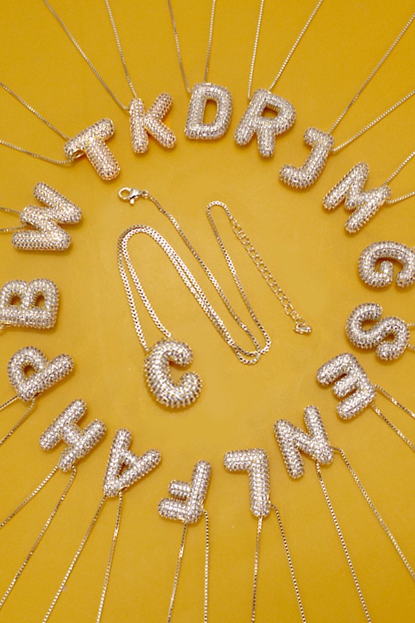 Katy Rhinestone Bubble Initial Necklace