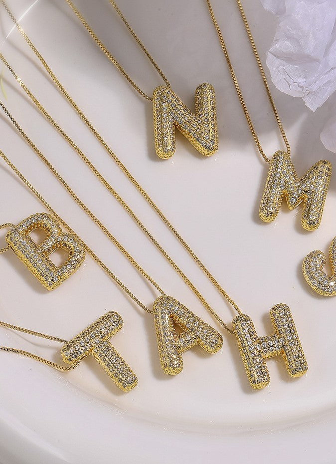 Katy Rhinestone Bubble Initial Necklace