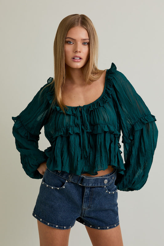 Violet Reverie Ruffle Blouse Green