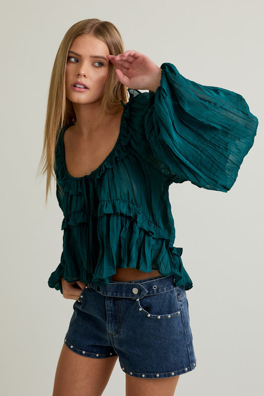 Violet Reverie Ruffle Blouse Green