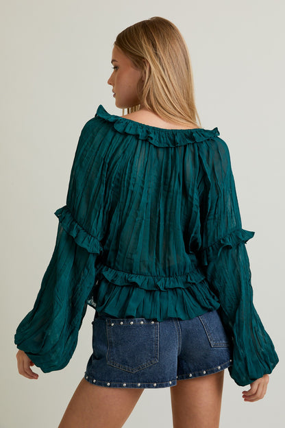 Violet Reverie Ruffle Blouse Green