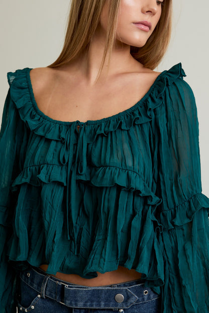 Violet Reverie Ruffle Blouse Green