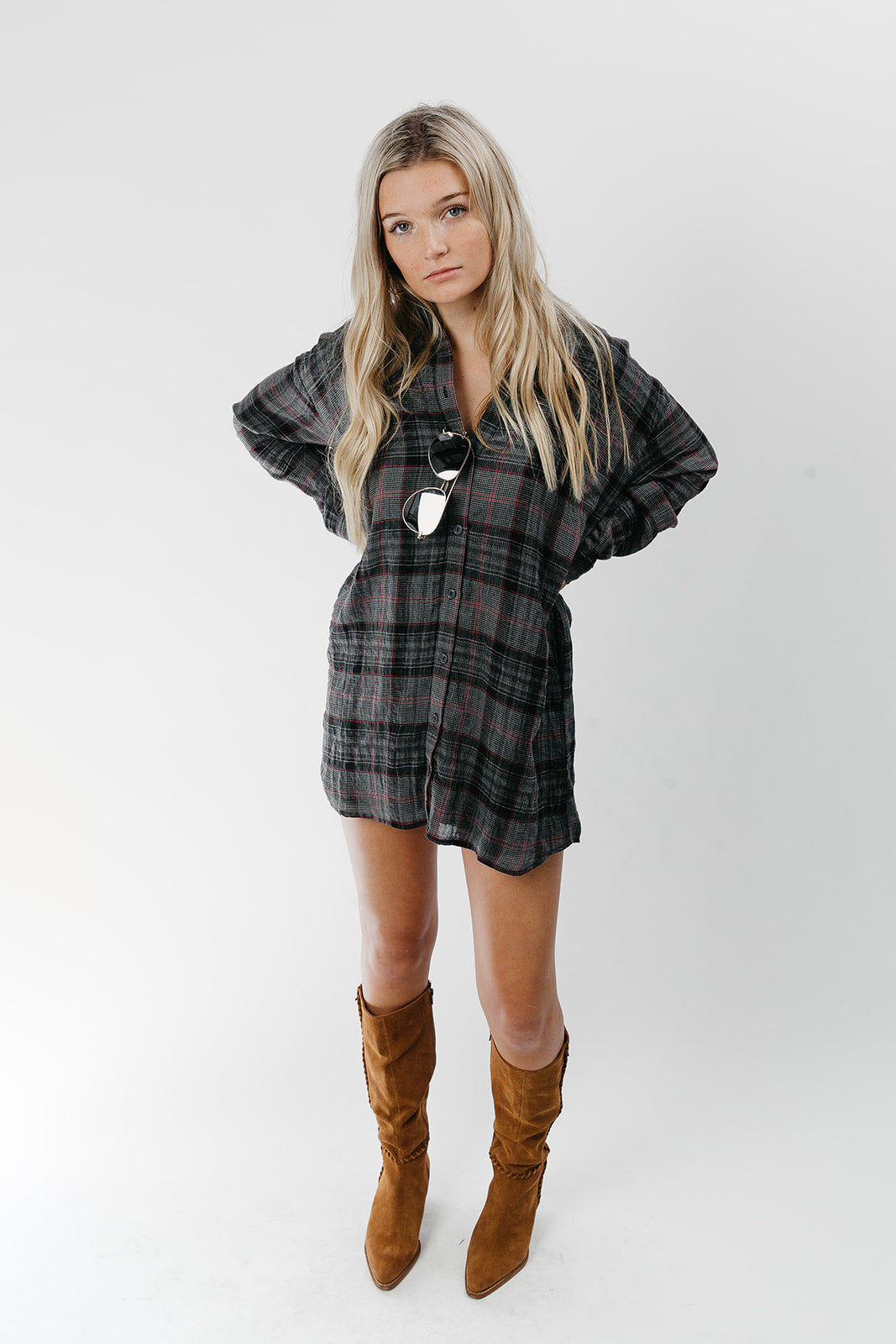 Crossroads Plaid Shirt Dress