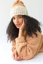 Load image into Gallery viewer, Cozy Up Color Block Pom Beanie Camel
