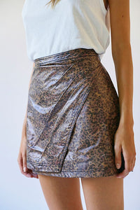 Printed Fake Out Faux Wrap Skirt Dark Combo