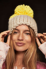 Load image into Gallery viewer, Cozy Up Color Block Pom Beanie Grey/Yellow