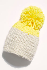 Cozy Up Color Block Pom Beanie Grey/Yellow